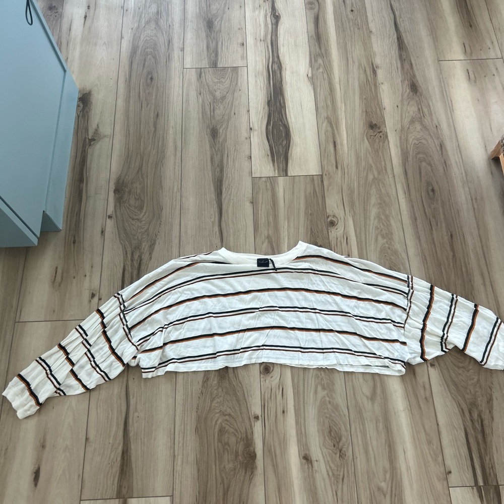 Urban Outfitters White and Brown Crew Neck Sweater